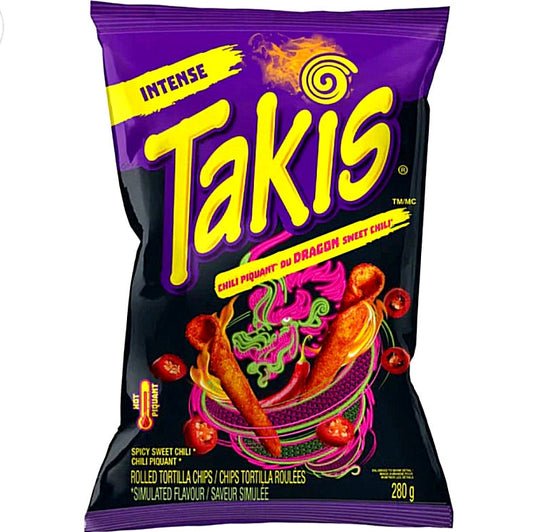 4 X Takis Dragon Sweet Chili 100g Tortilla Chips Rolls aus Mais.