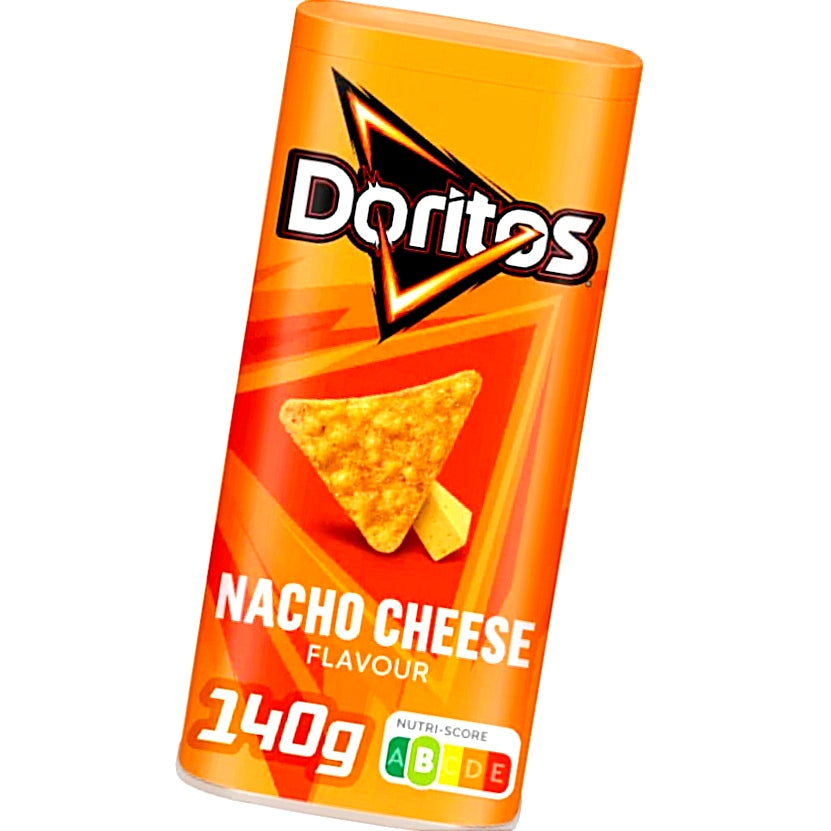 Doritos Nacho Cheese Flavour Quadrat Papierbox 140g Tortilla Chips Käsegeschmack.