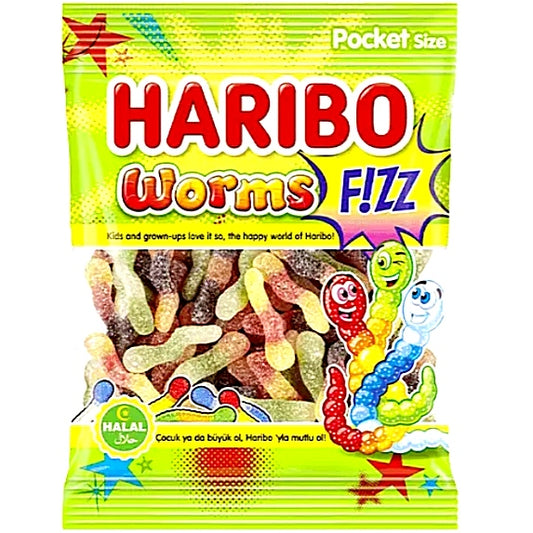 6 X Haribo Fizz Worms - 80g Halal.