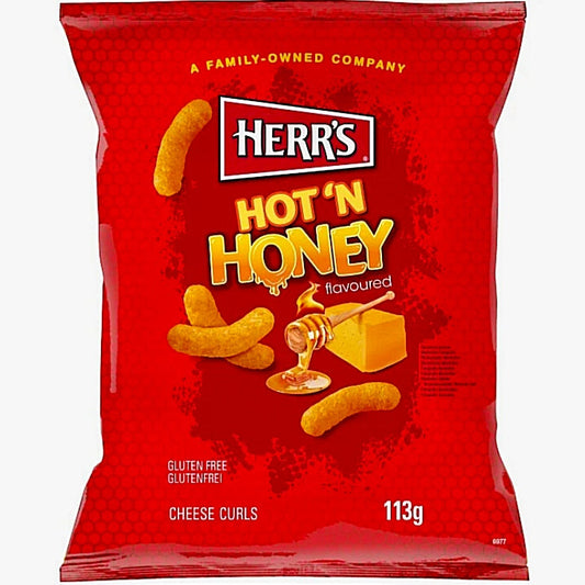 4 X Herr's Hot 'N Honey Cheese Curls 113g USA Chips mit Honiggeschmack Scharf