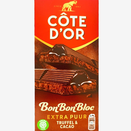 Cote d'Or Extra Puur Bon Bon Bloc. Schokoladentafel mit Truffel und Cacao 190 g