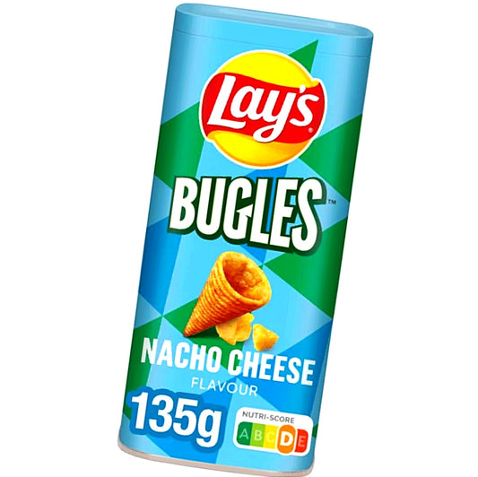 4 X Lay's Bugles Nacho Cheese Quadrat Papierbox 135g Tortilla Chips Käsegeschmack.